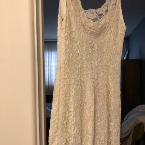 Ivory beaded evening dress.